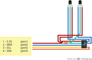 Two thermal sensor connected via I2C to 1wire reduction